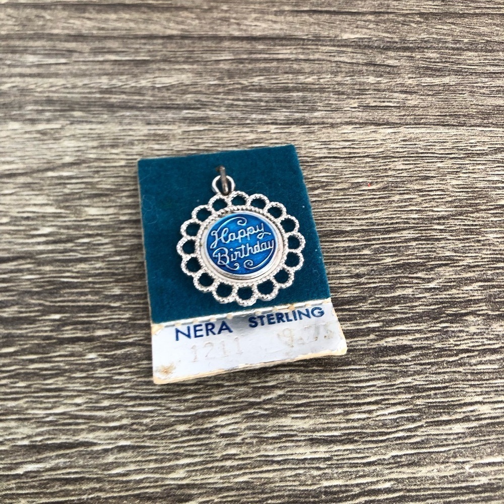 Vtg NOS Sterling Silver Happy Birthday Pendant